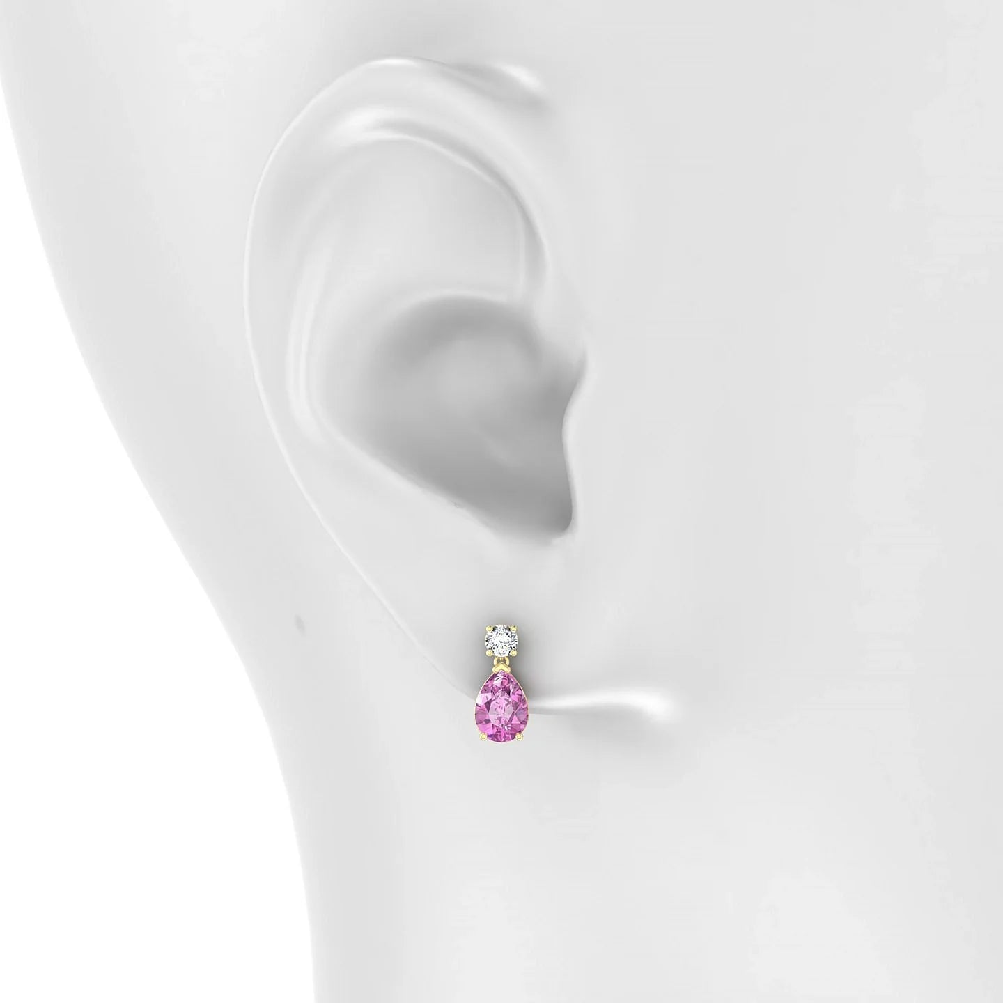 Flicker | 18k Yellow Gold 7 x 5 mm Pear Pink Sapphire Earrings