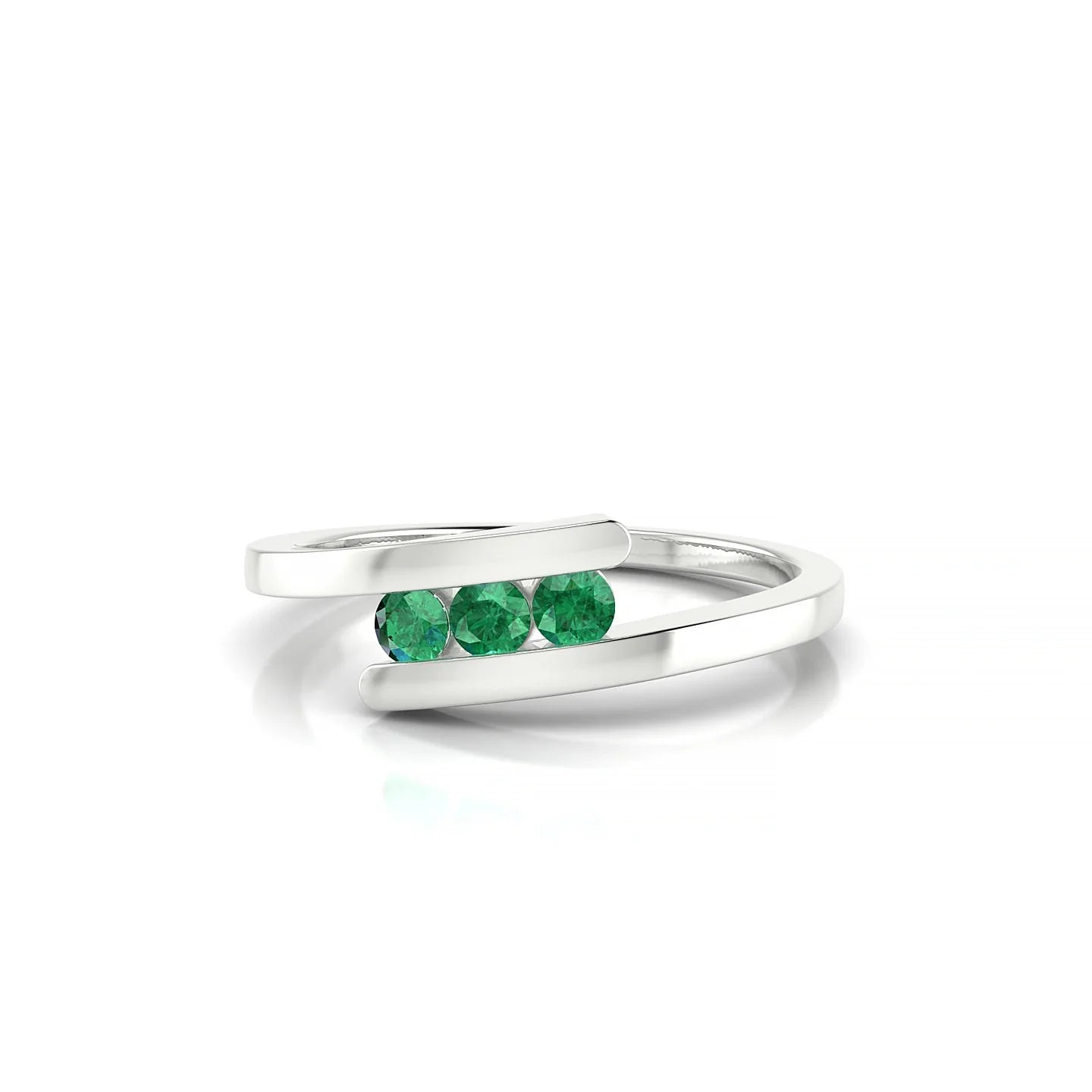 Flow | 18k White Gold 2.5 mm Round Emerald Ring