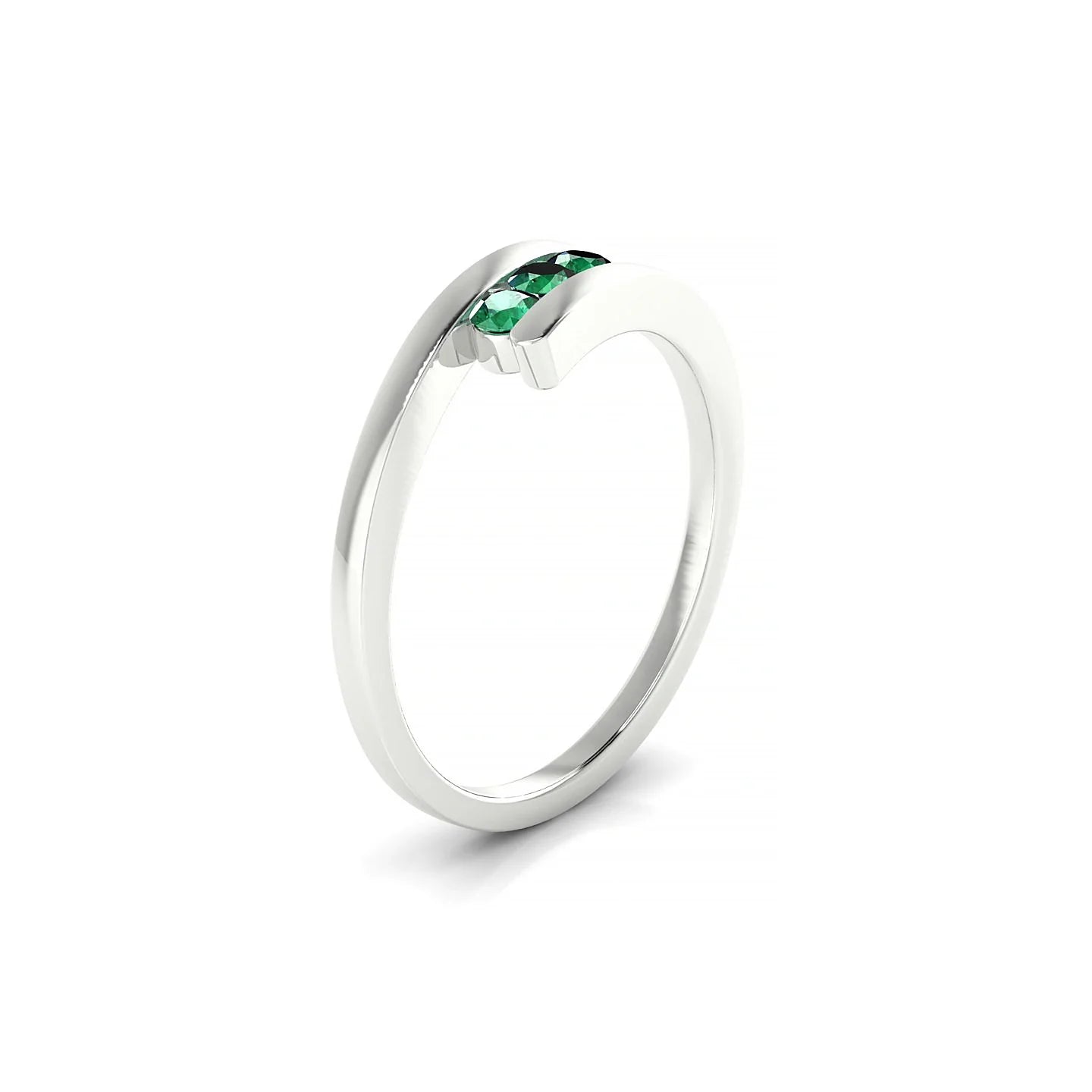 Flow | 18k White Gold 2.5 mm Round Emerald Ring
