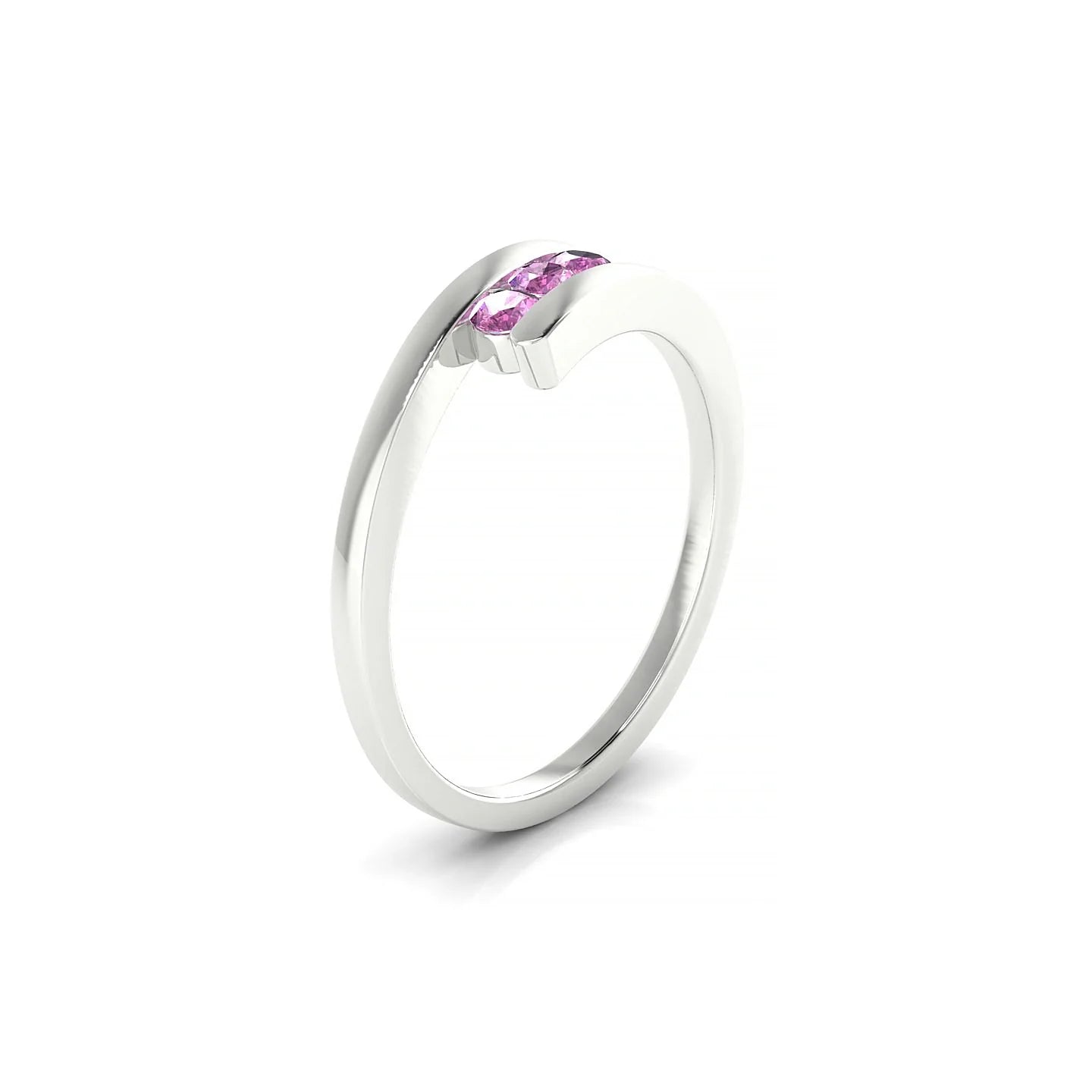 Flow | 18k White Gold 2.5 mm Round Pink Sapphire Ring