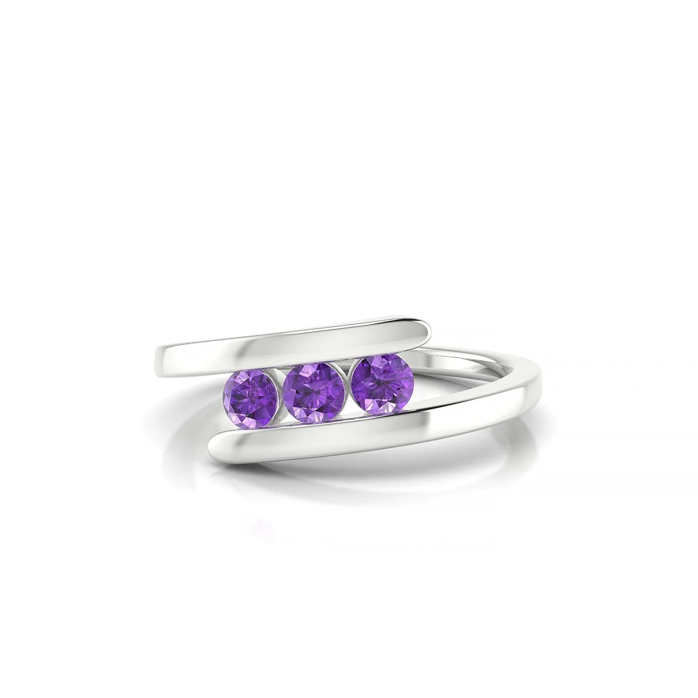 Flow | 18k White Gold 3 mm Round Amethyst Ring
