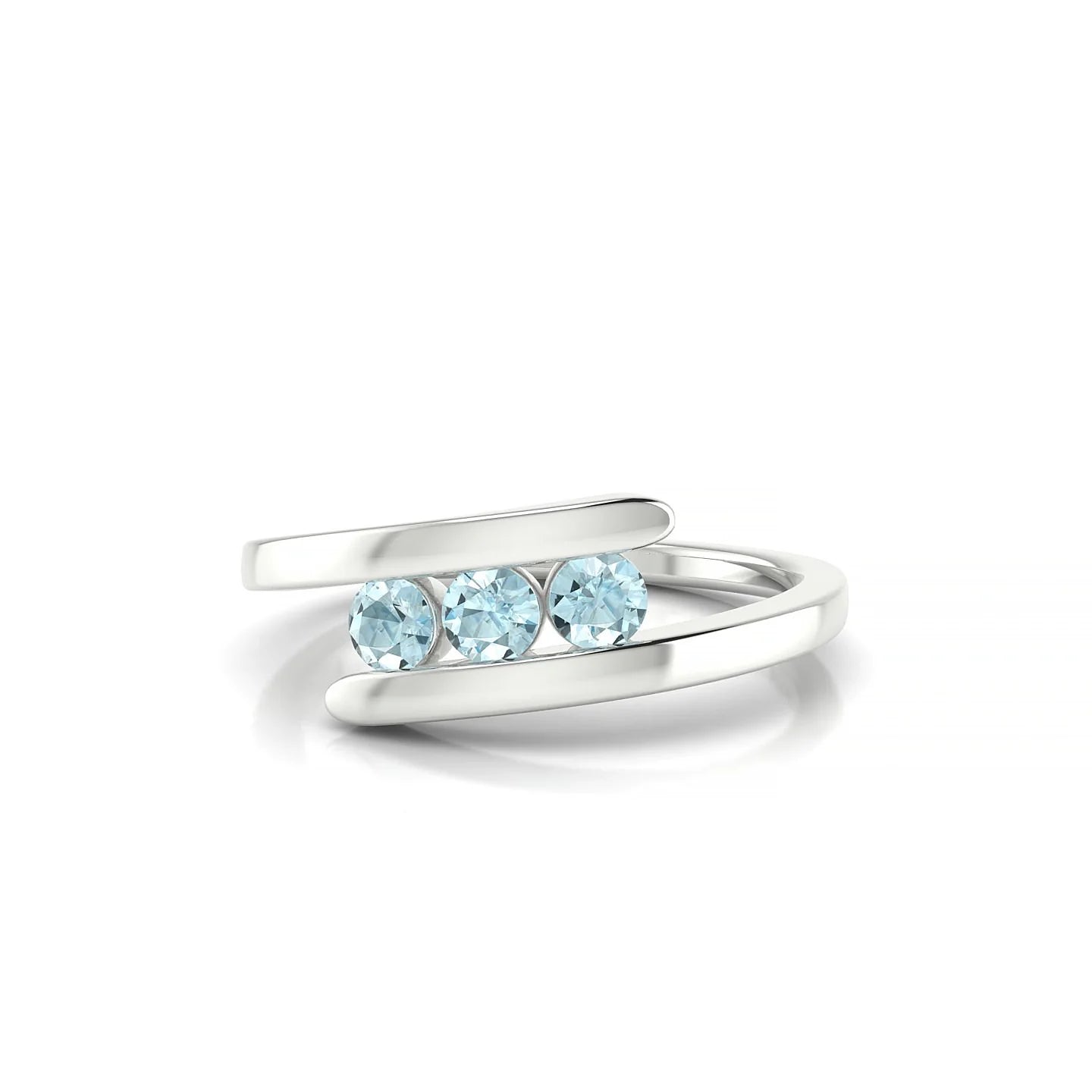 Flow | 18k White Gold 3 mm Round Aquamarine Ring