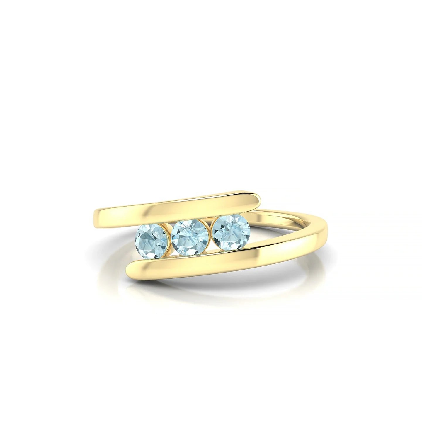 Flow | 18k Yellow Gold 3 mm Round Aquamarine Ring