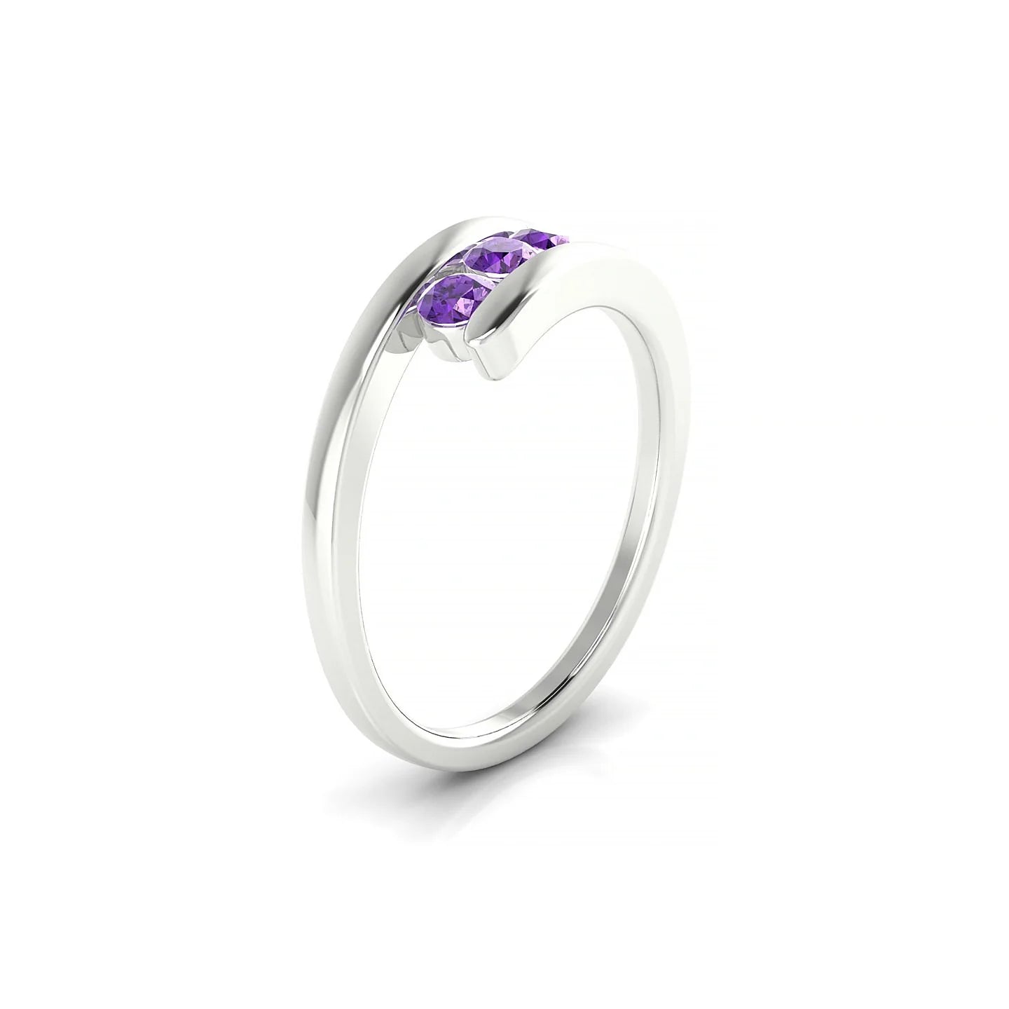 Flow | 18k White Gold 3 mm Round Amethyst Ring