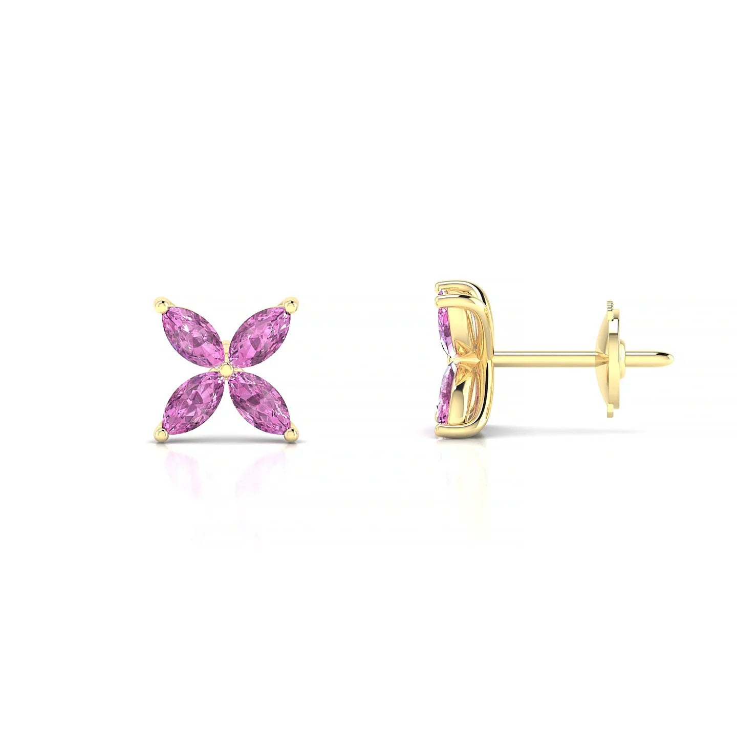 Glimpse | 18k Yellow Gold 4 x 2 mm Marquise Pink Sapphire Earrings