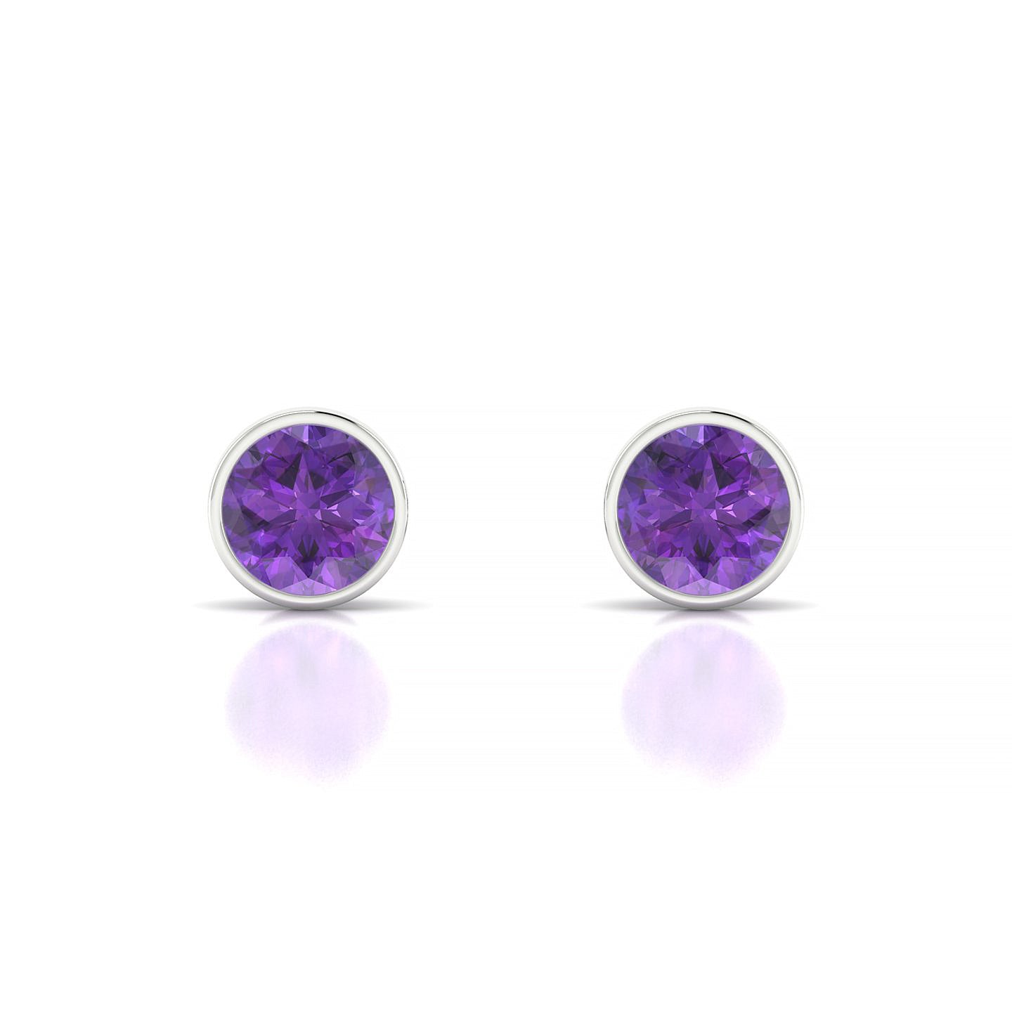 Glow | 18k White Gold 6 mm Round Amethyst Earrings