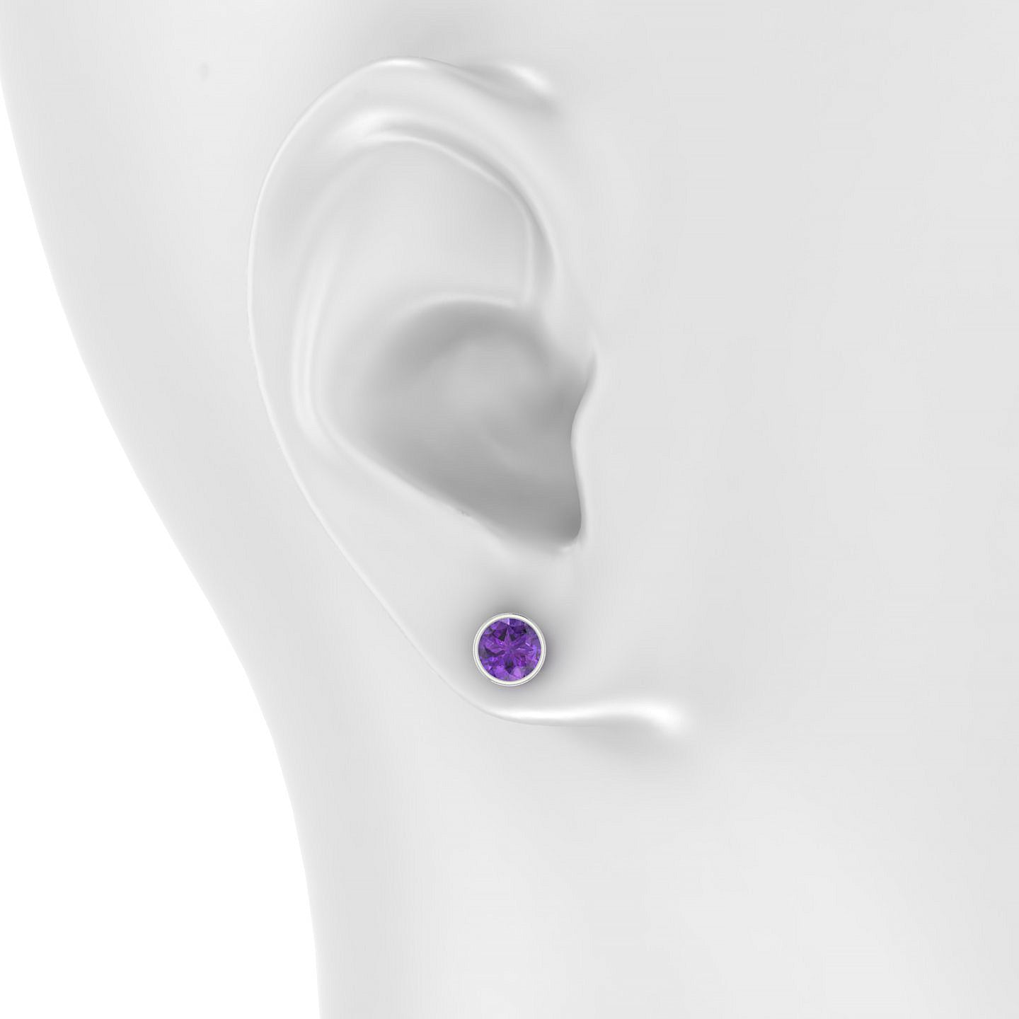 Glow | 18k White Gold 6 mm Round Amethyst Earrings