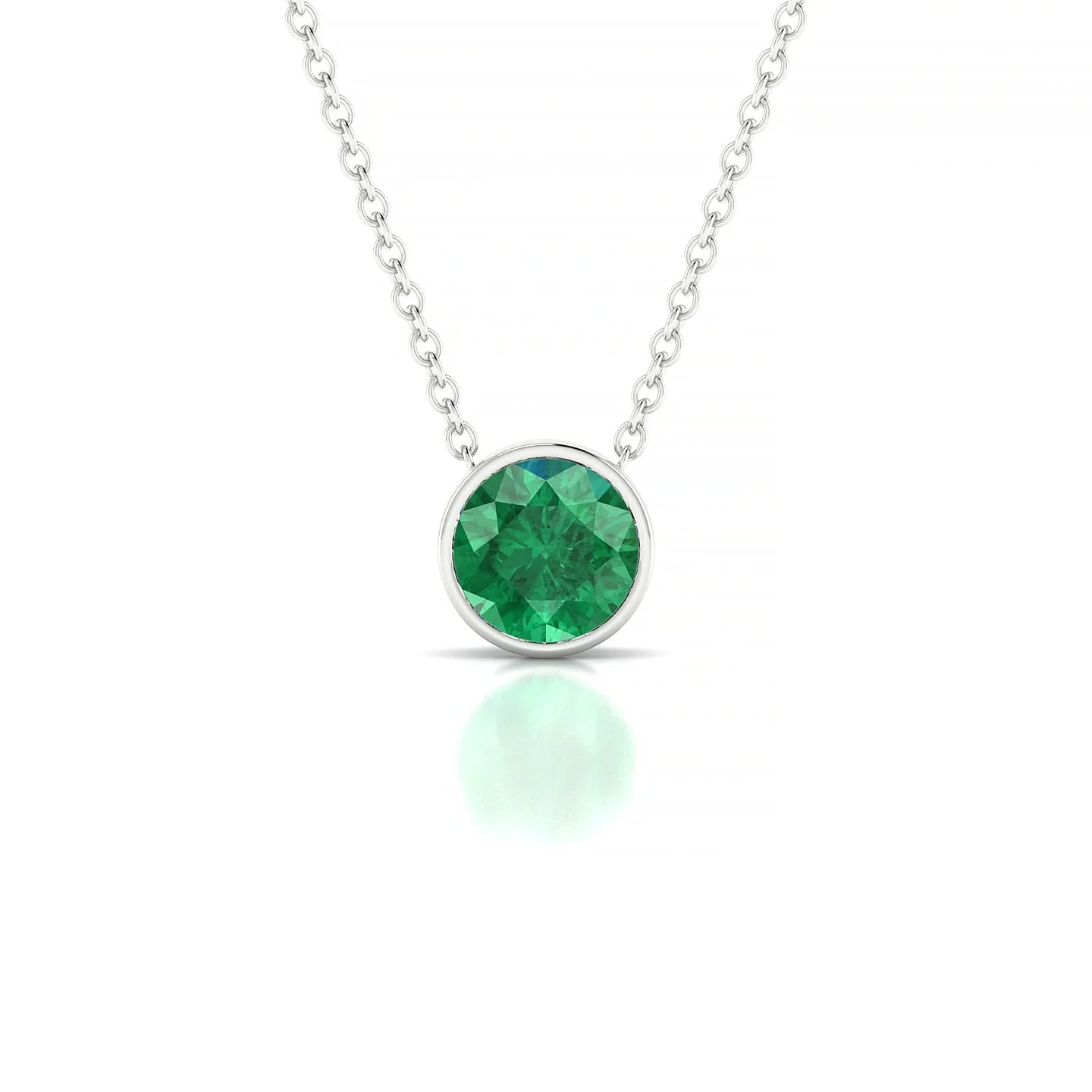 Glow | 18k White Gold 6 mm Round Emerald Pendant