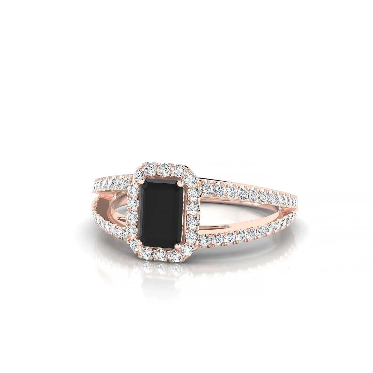 Grace | 18k Rose Gold 6 x 4 mm Emerald Black Diamond Ring
