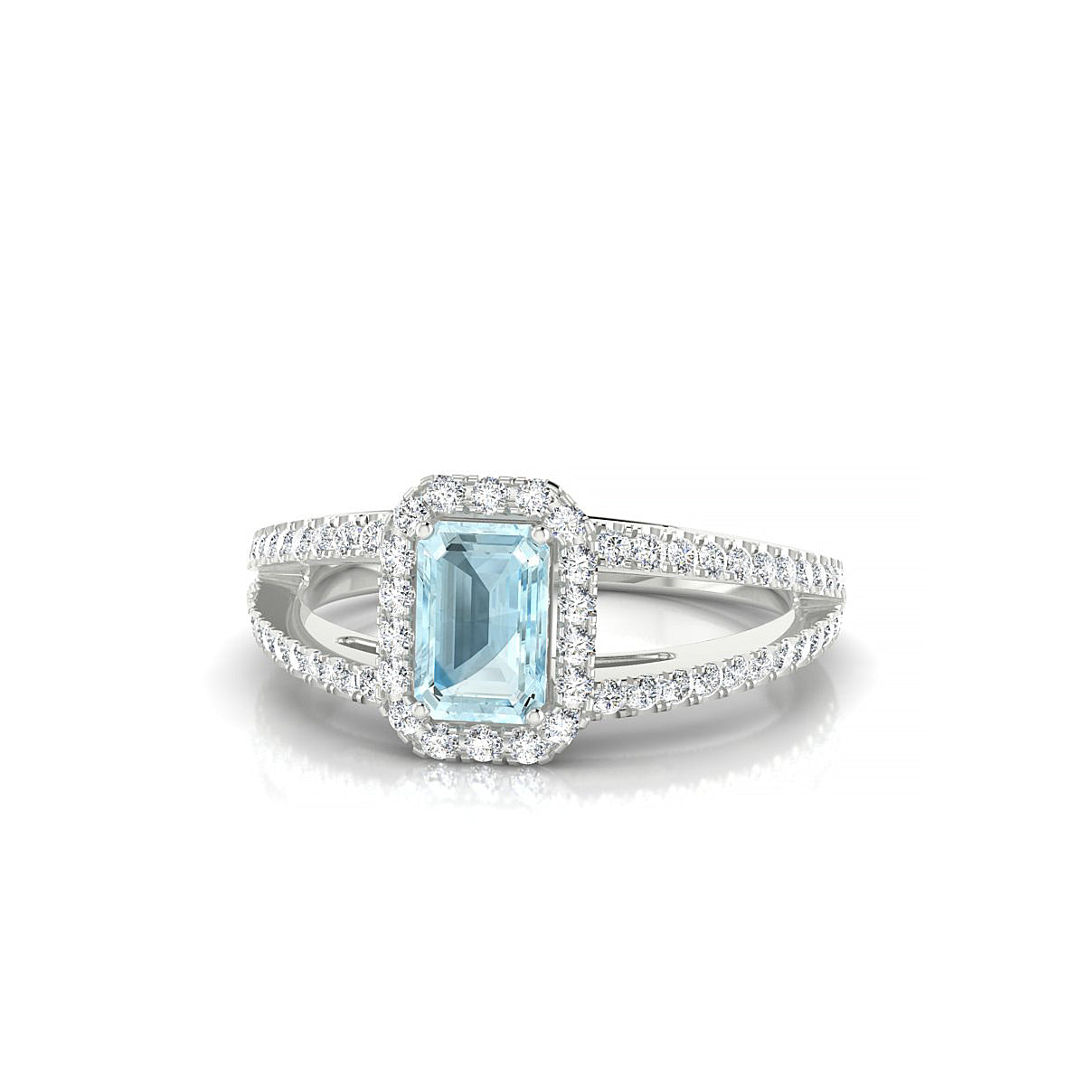 Grace | 18k White Gold 6 x 4 mm Emerald Aquamarine Ring