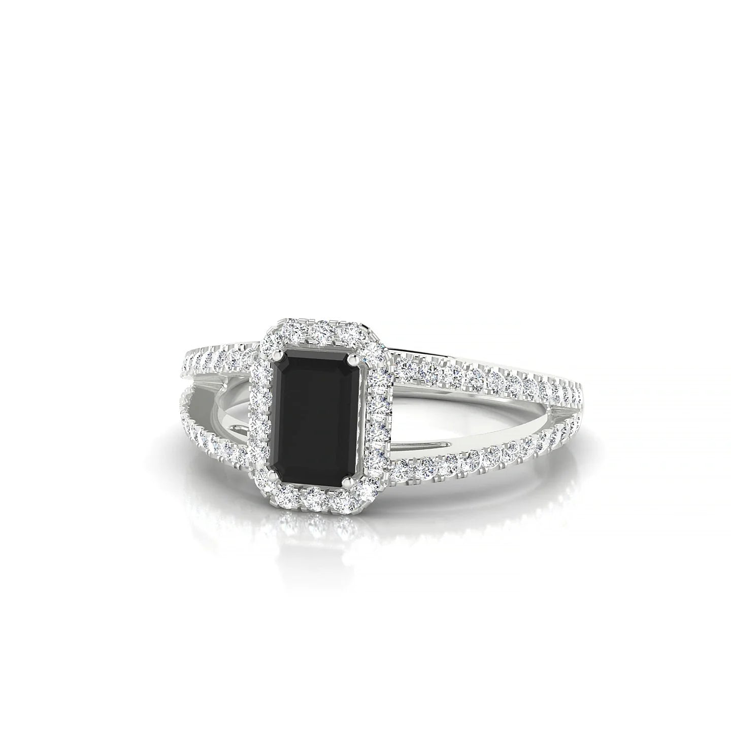 Grace | 18k White Gold 6 x 4 mm Emerald Black Diamond Ring