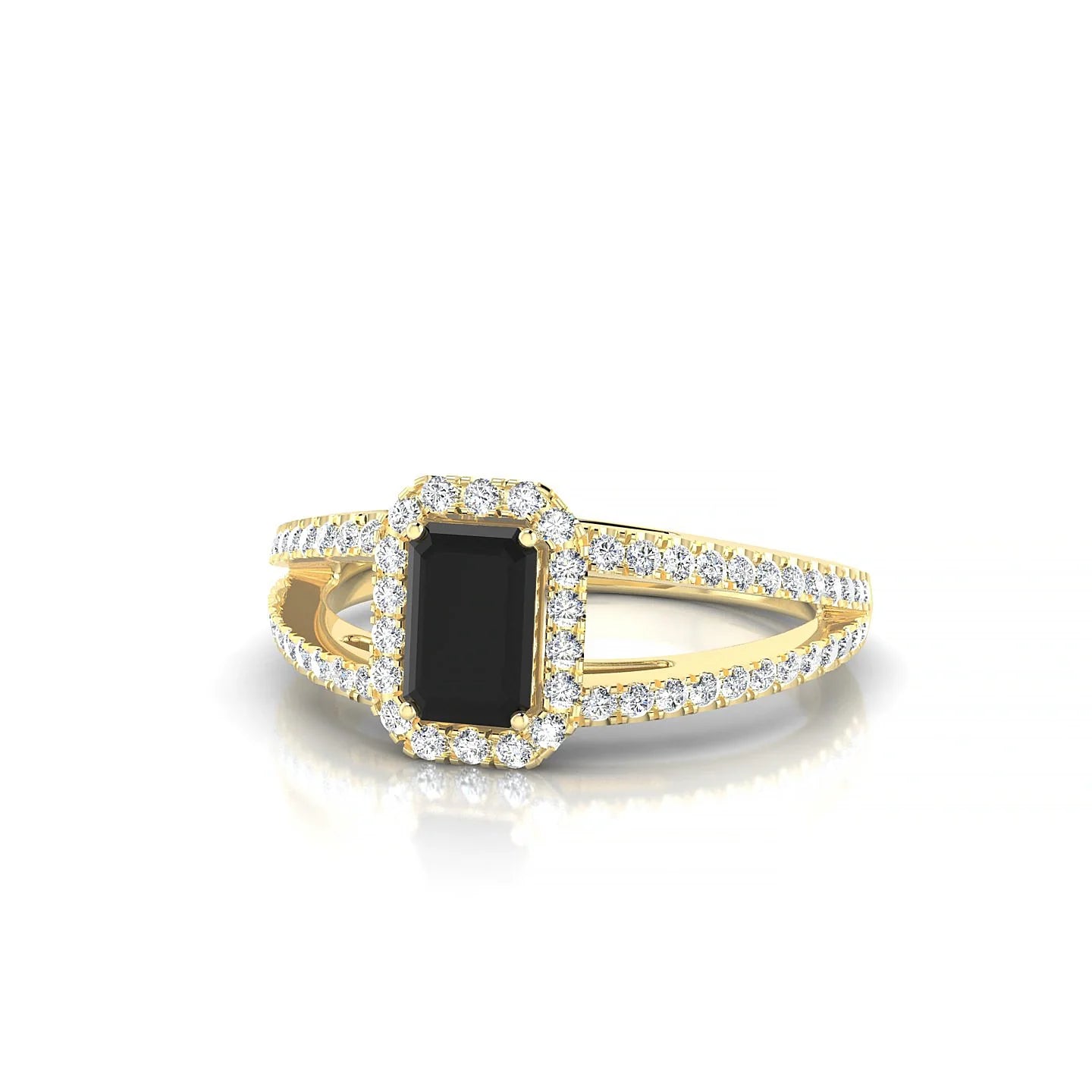 Grace | 18k Yellow Gold 6 x 4 mm Emerald Black Diamond Ring