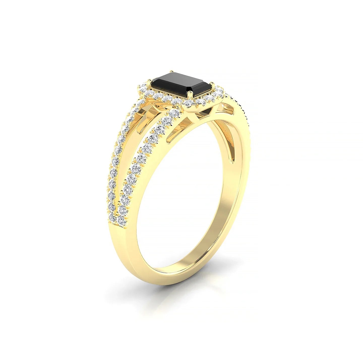 Grace | 18k Yellow Gold 6 x 4 mm Emerald Black Diamond Ring