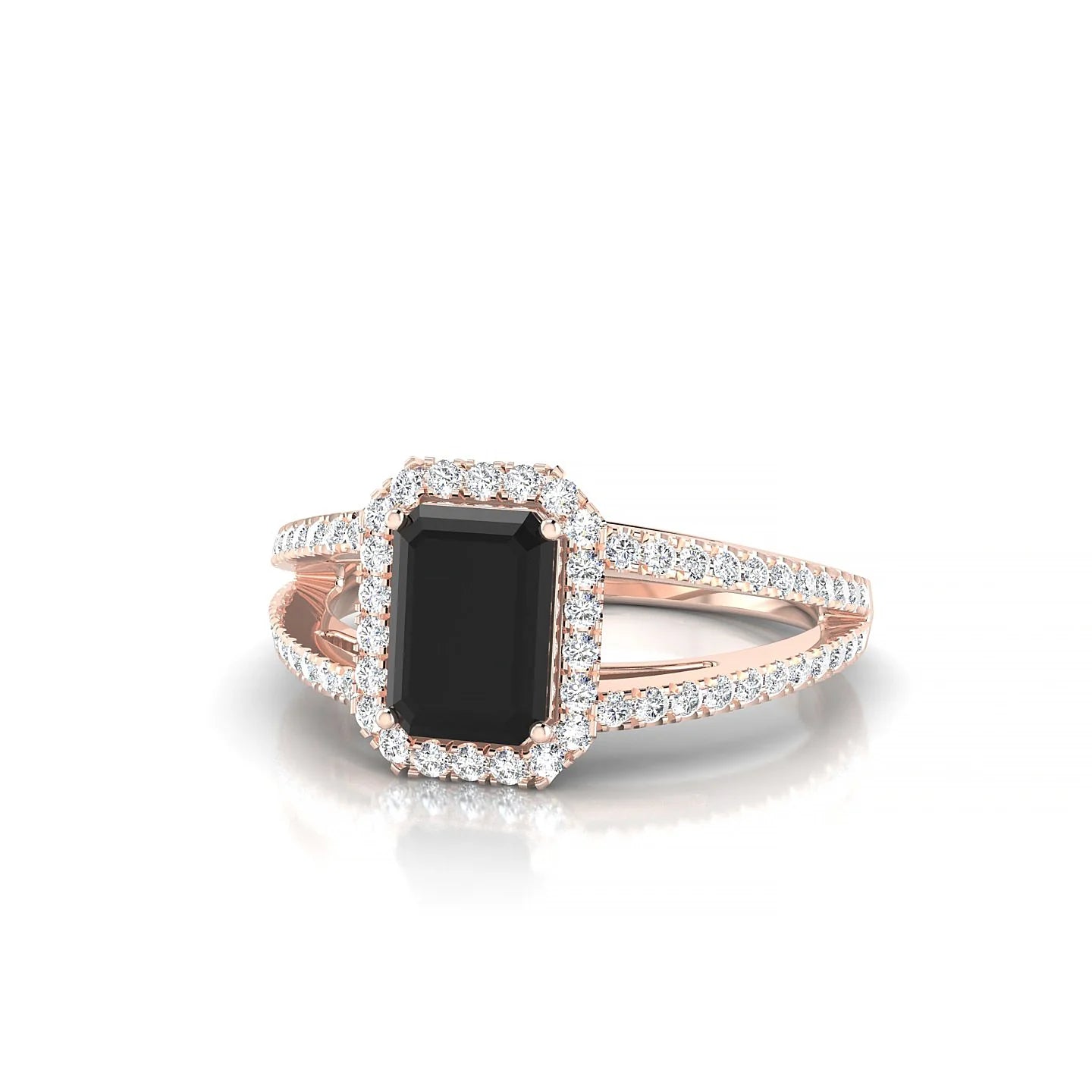 Grace | 18k Rose Gold 7 x 5 mm Emerald Black Diamond Ring