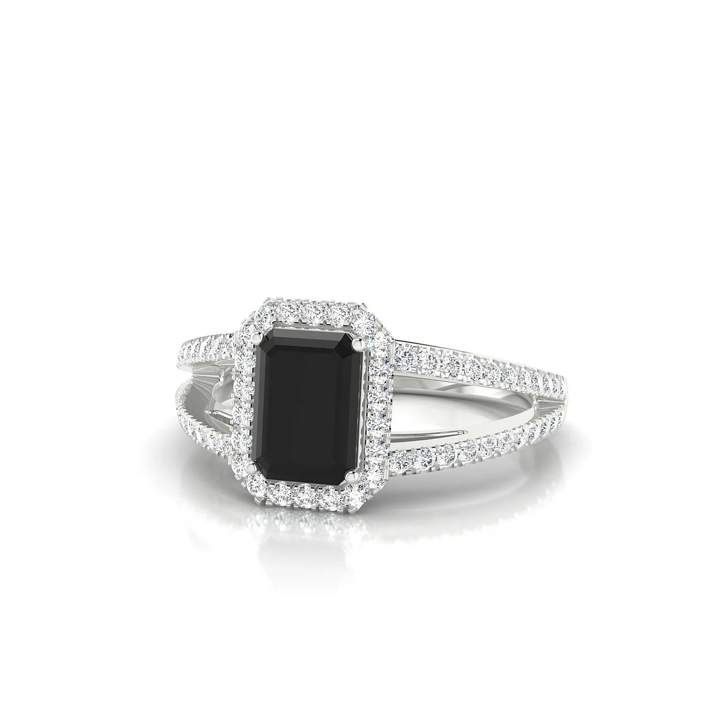Grace | 18k White Gold 7 x 5 mm Emerald Black Diamond Ring