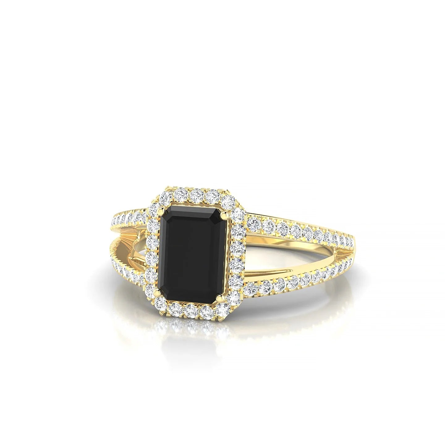 Grace | 18k Yellow Gold 7 x 5 mm Emerald Black Diamond Ring