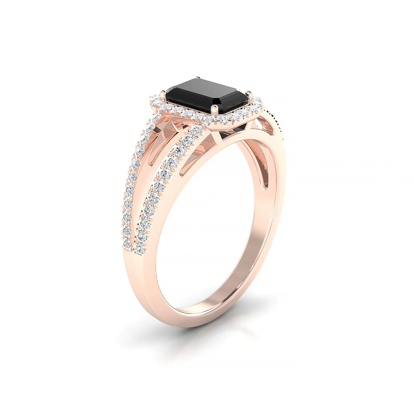 Grace | 18k Rose Gold 7 x 5 mm Emerald Black Diamond Ring