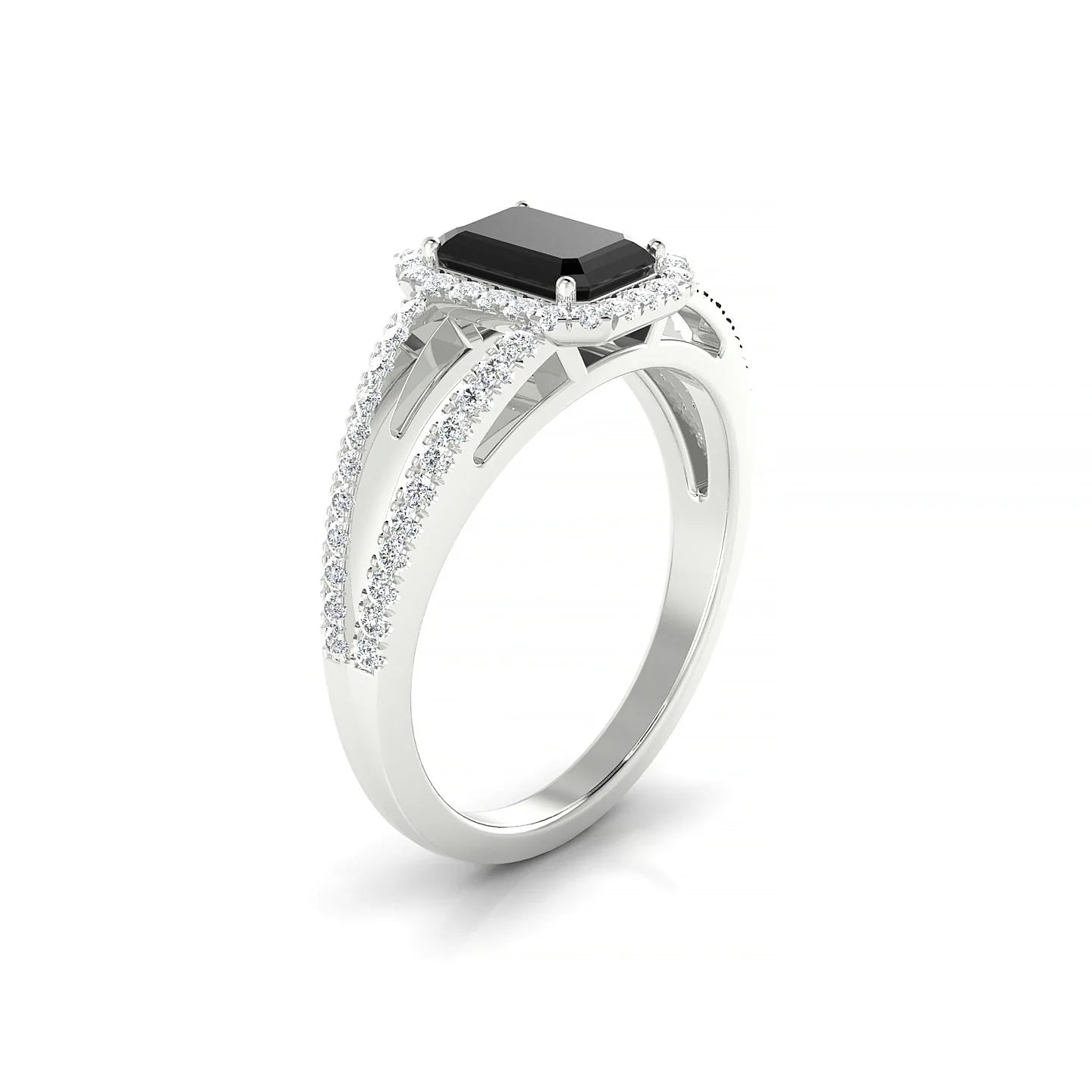 Grace | 18k White Gold 7 x 5 mm Emerald Black Diamond Ring