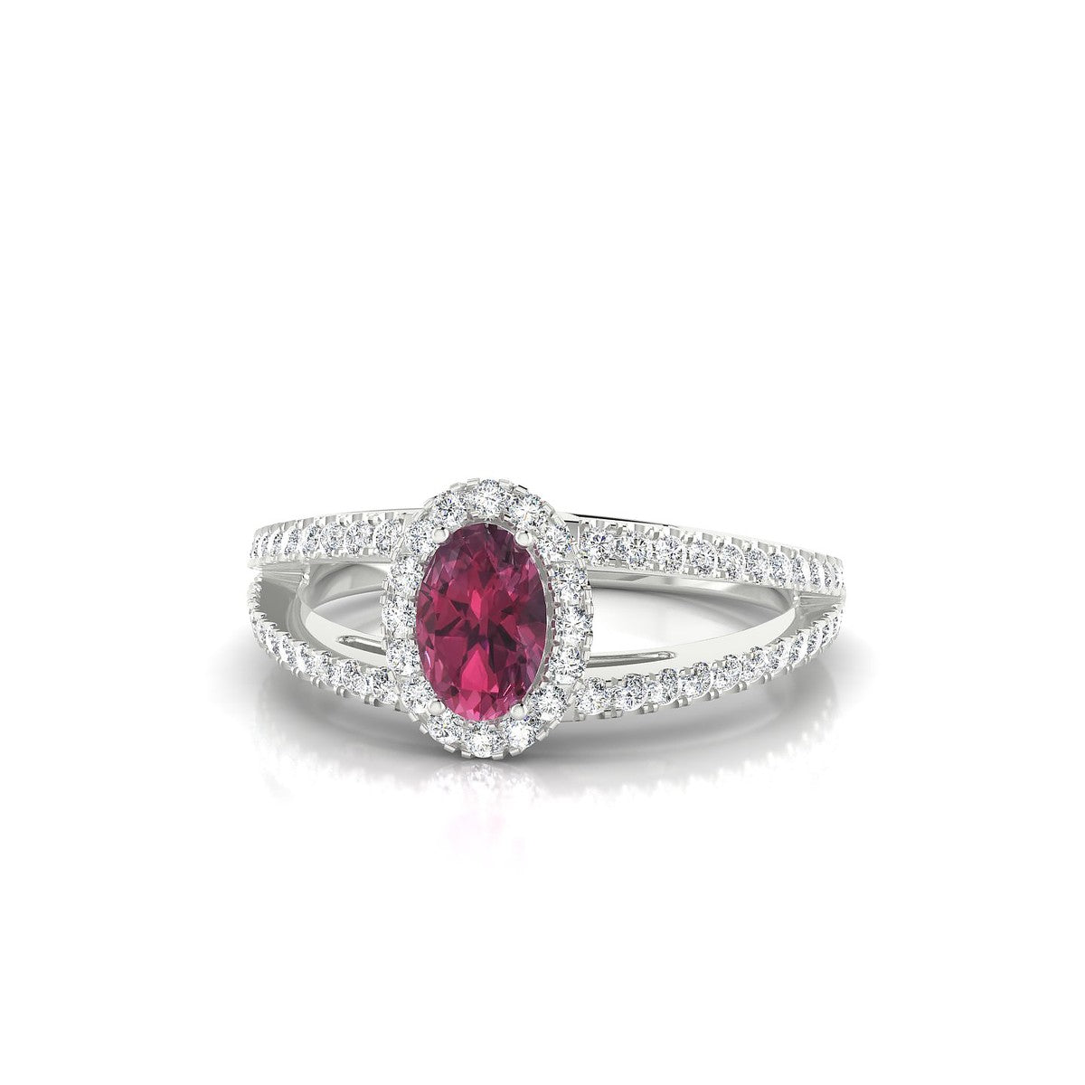 Grace | 18k White Gold 6 x 4 mm Oval Rhodolite Ring