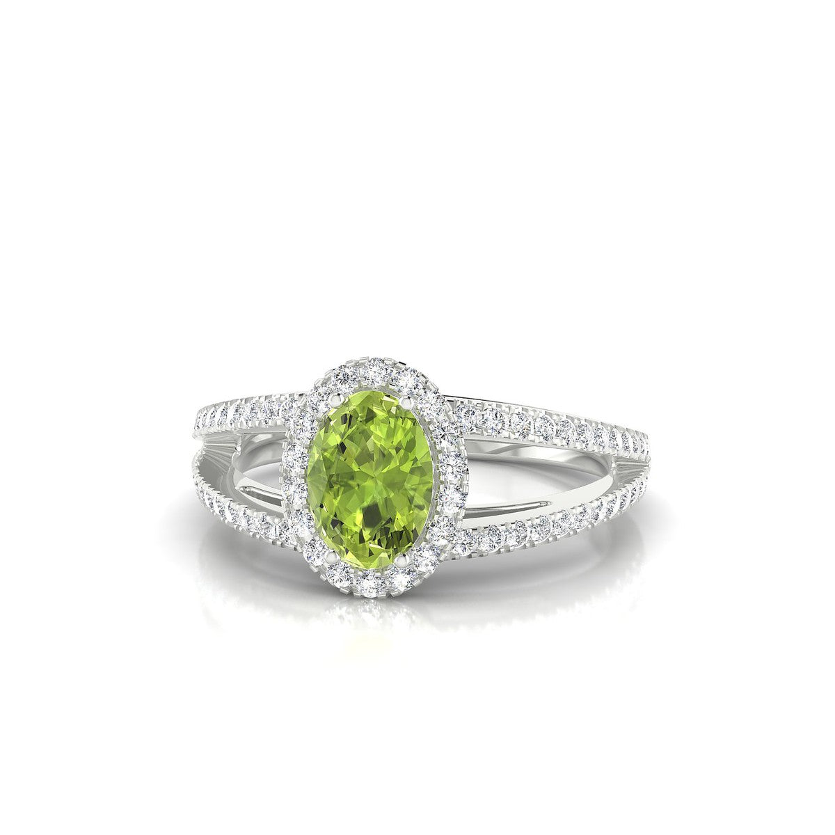 Grace | 18k White Gold 7 x 5 mm Oval Peridot Ring