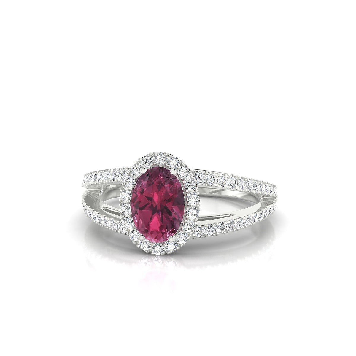 Grace | 18k White Gold 7 x 5 mm Oval Rhodolite Ring