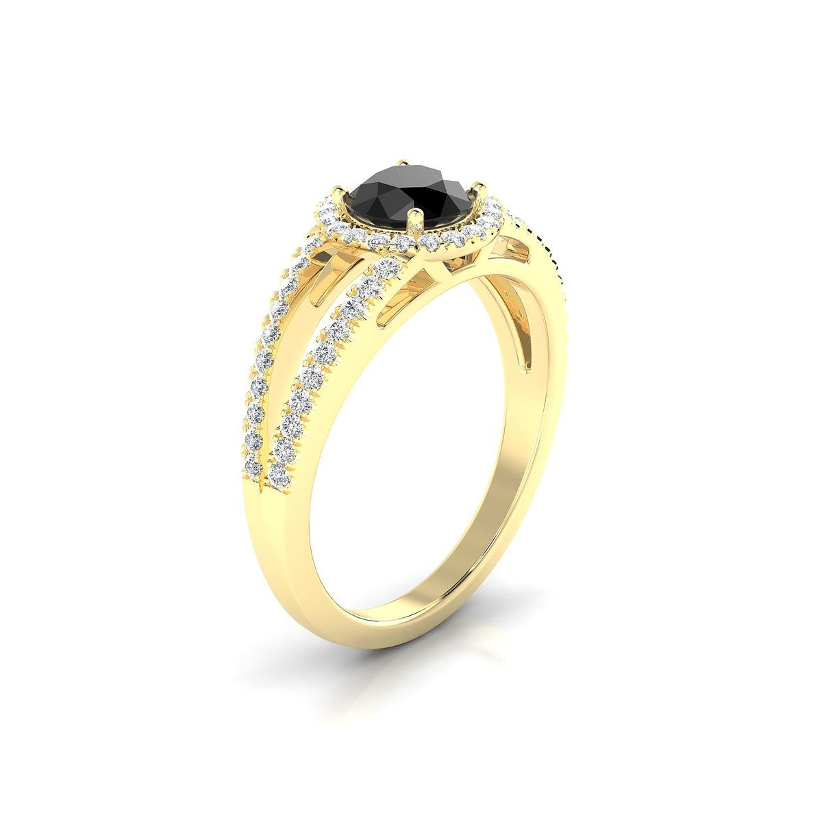 Grace | 18k Yellow Gold 6 mm Round Black Diamond Ring