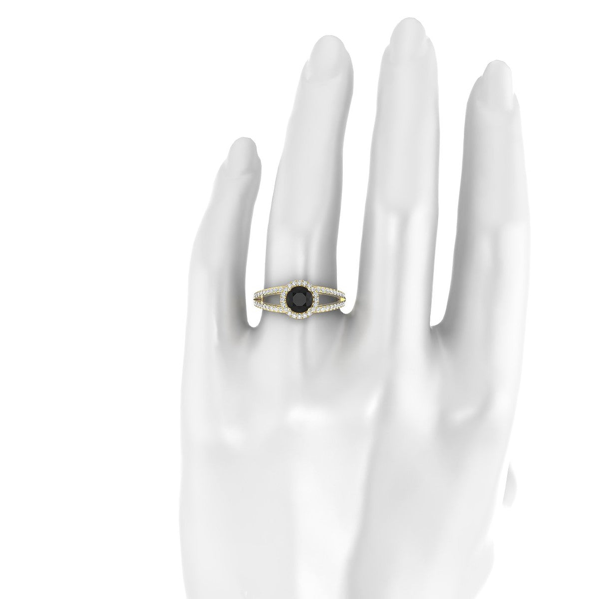 Grace | 18k Yellow Gold 6 mm Round Black Diamond Ring