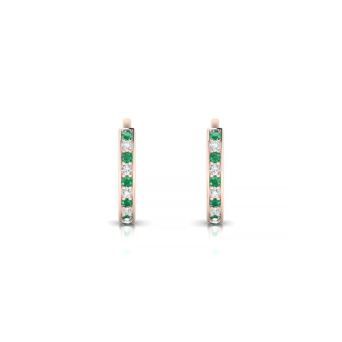 Harmony | 18k Rose Gold 1.1 mm Round Emerald & Diamond Hoop Earrings