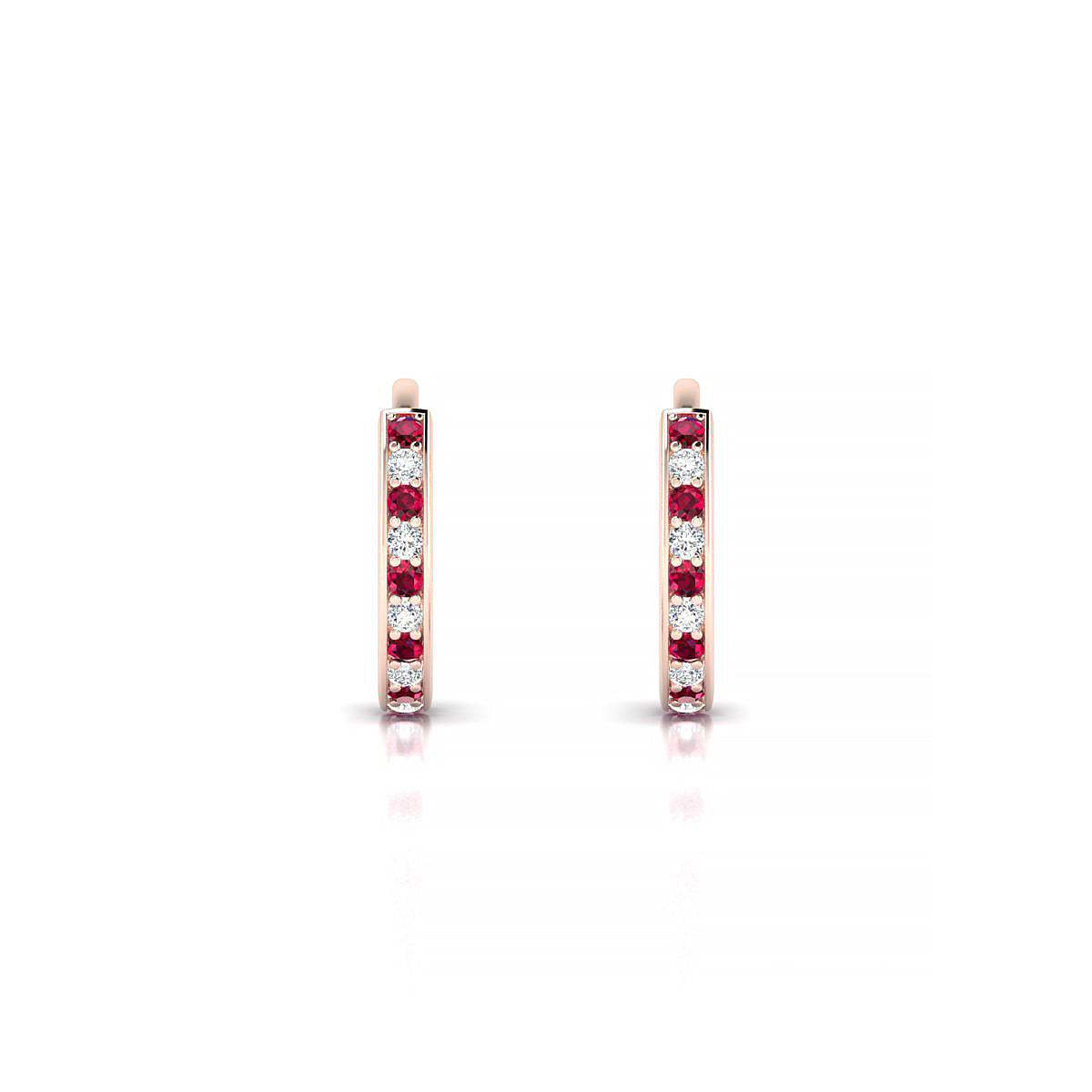 Harmony | 18k Rose Gold 1.1 mm Round Ruby & Diamond Hoop Earrings
