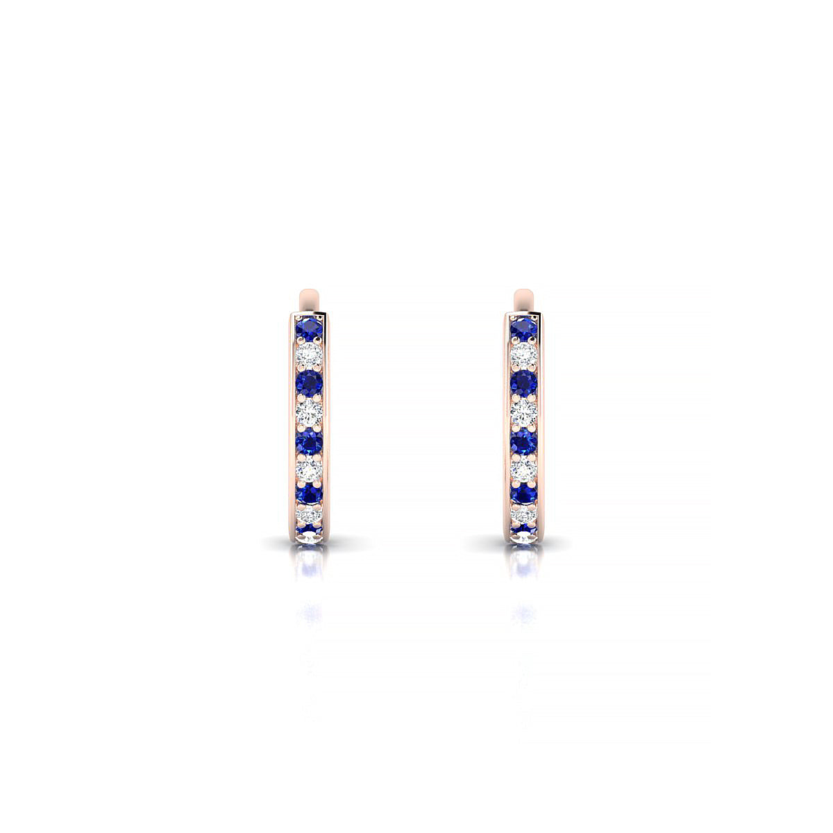 Harmony | 18k Rose Gold 1.1 mm Round Sapphire & Diamond Hoop Earrings