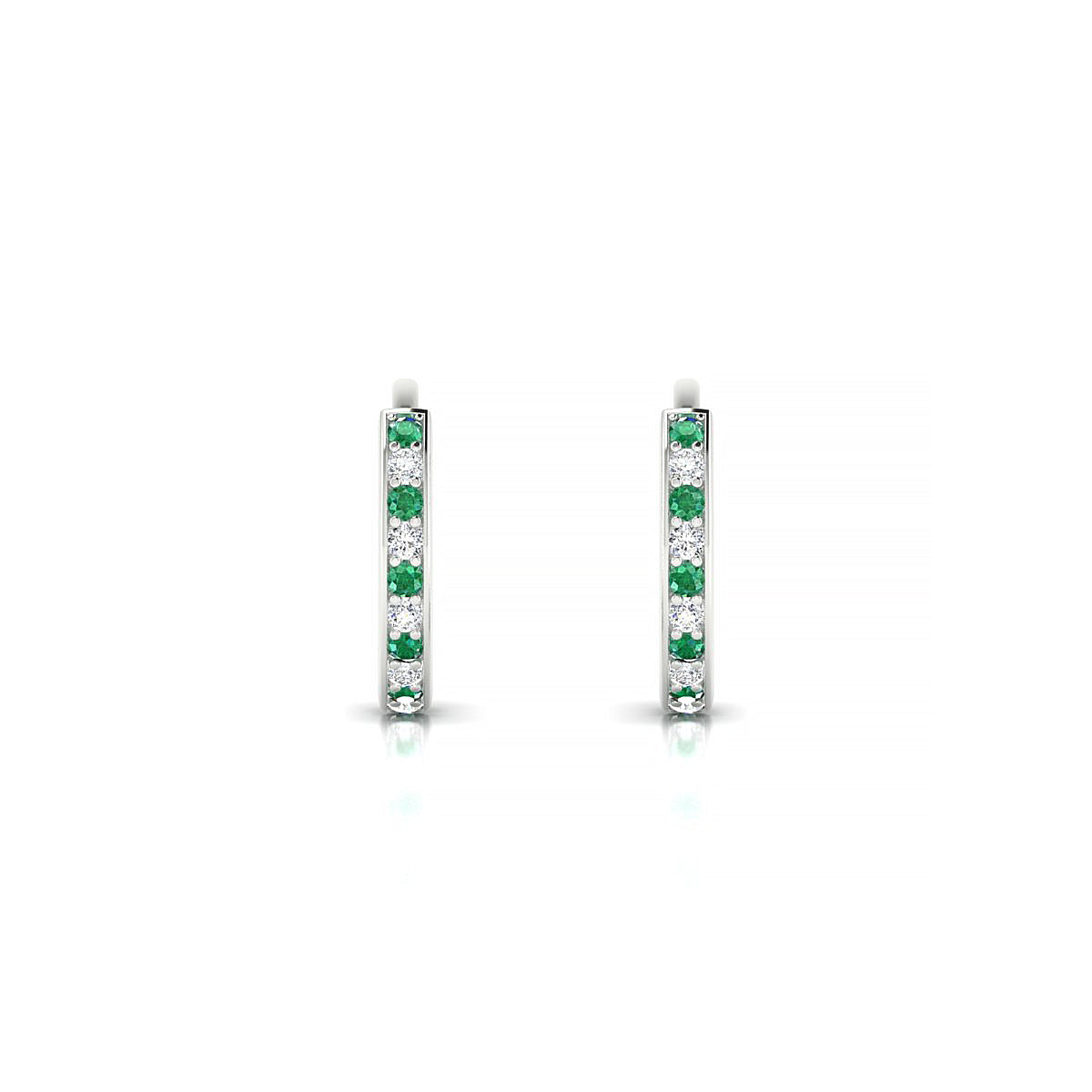 Harmony | 18k White Gold 1.1 mm Round Emerald & Diamond Hoop Earrings