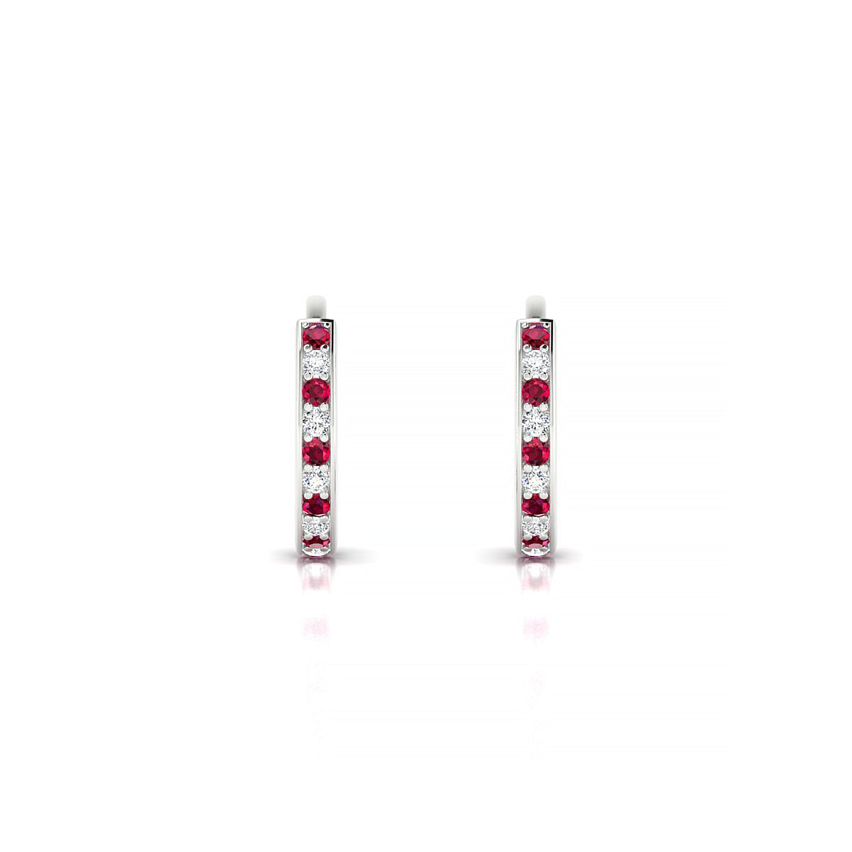 Harmony | 18k White Gold 1.1 mm Round Ruby & Diamond Hoop Earrings