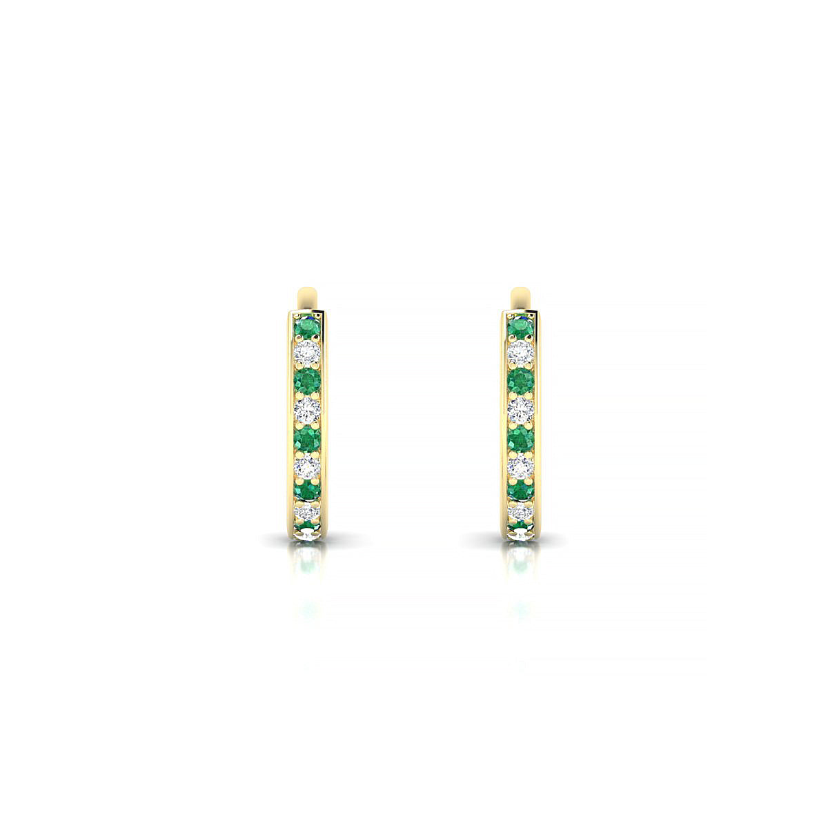 Harmony | 18k Yellow Gold 1.1 mm Round Emerald & Diamond Hoop Earrings