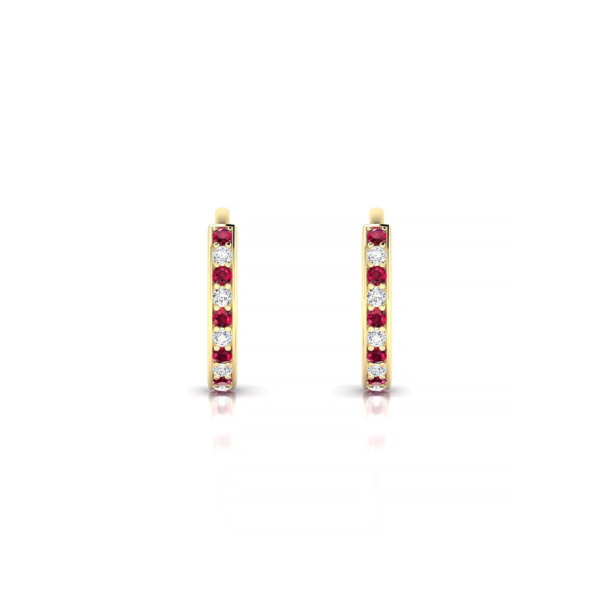 Harmony | 18k Yellow Gold 1.1 mm Round Ruby & Diamond Hoop Earrings