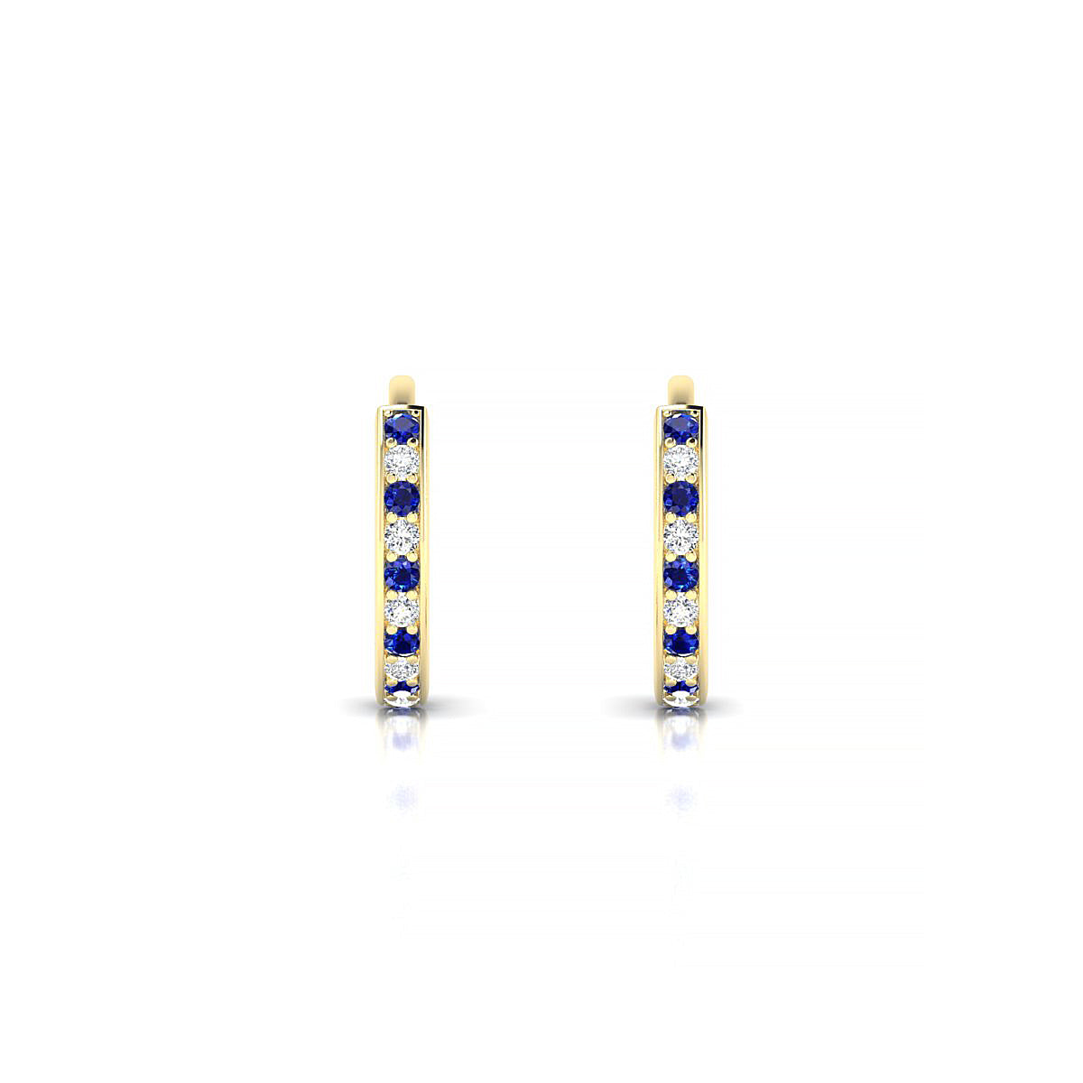 Harmony | 18k Yellow Gold 1.1 mm Round Sapphire & Diamond Hoop Earrings