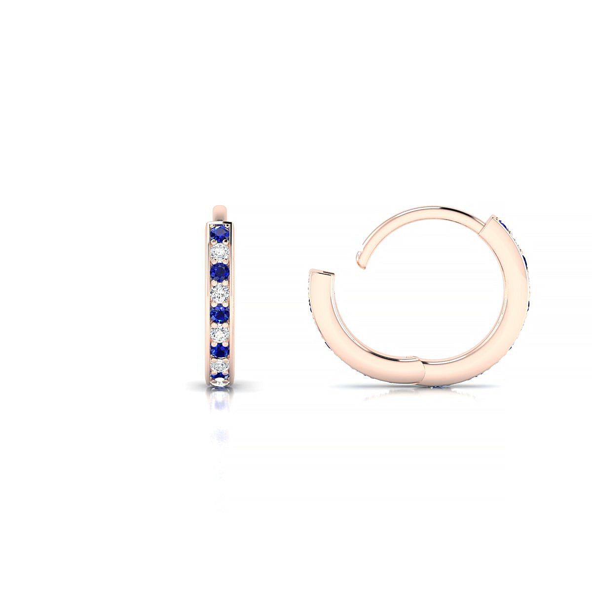 Harmony | 18k Rose Gold 1.1 mm Round Sapphire & Diamond Hoop Earrings