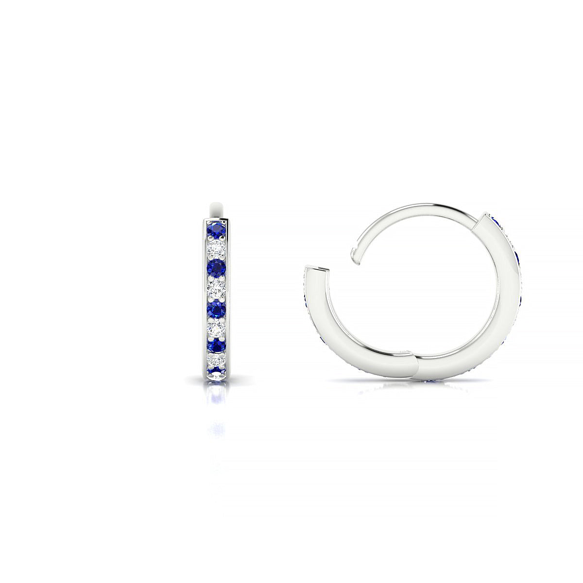 Harmony | 18k White Gold 1.1 mm Round Sapphire & Diamond Hoop Earrings