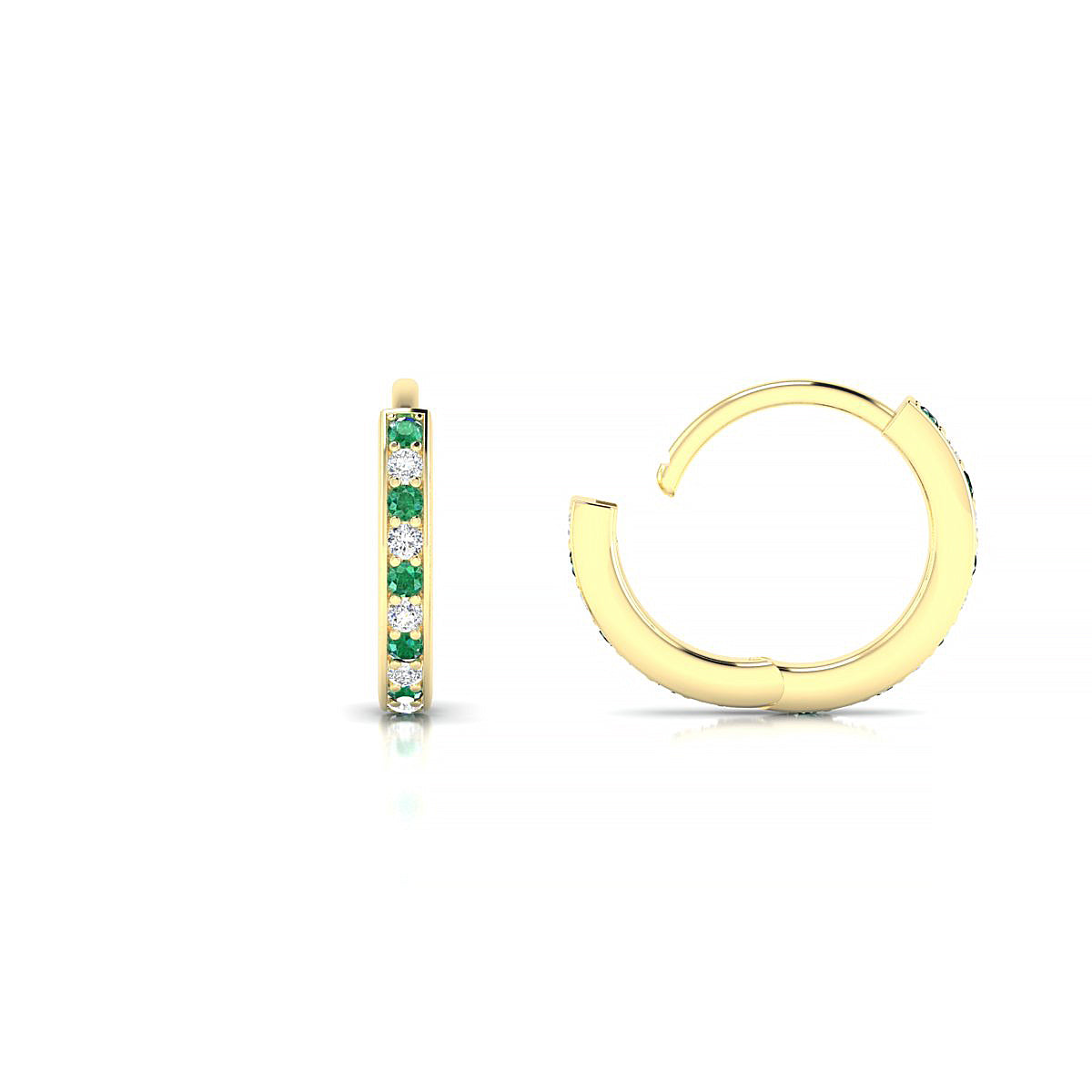 Harmony | 18k Yellow Gold 1.1 mm Round Emerald & Diamond Hoop Earrings