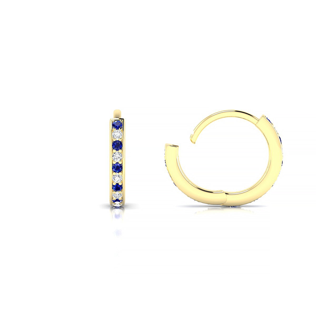 Harmony | 18k Yellow Gold 1.1 mm Round Sapphire & Diamond Hoop Earrings