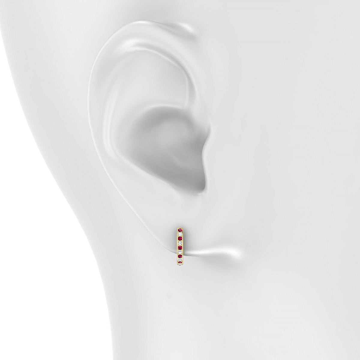 Harmony | 18k Yellow Gold 1.1 mm Round Ruby & Diamond Hoop Earrings