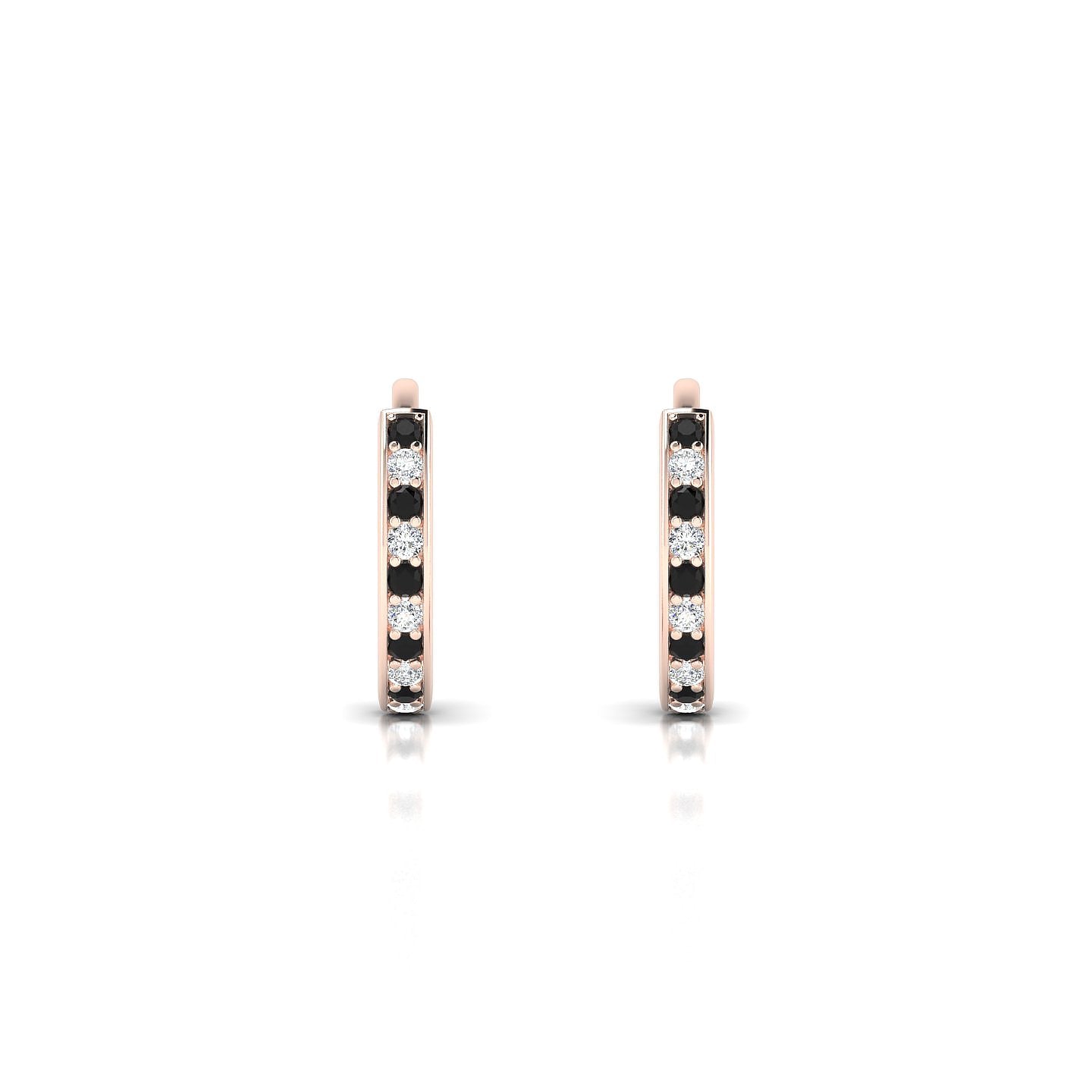 Harmony | 18k Rose Gold 1.1 mm Round Black Diamond & Diamond Hoop Earrings