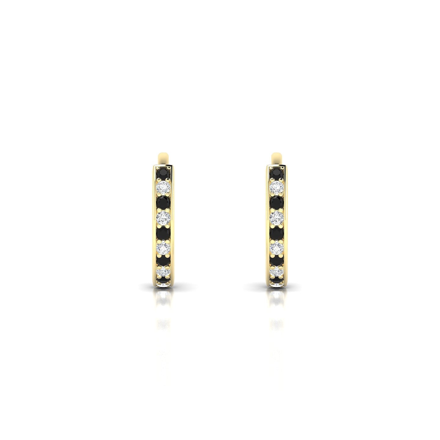 Harmony | 18k Yellow Gold 1.1 mm Round Black Diamond & Diamond Hoop Earrings
