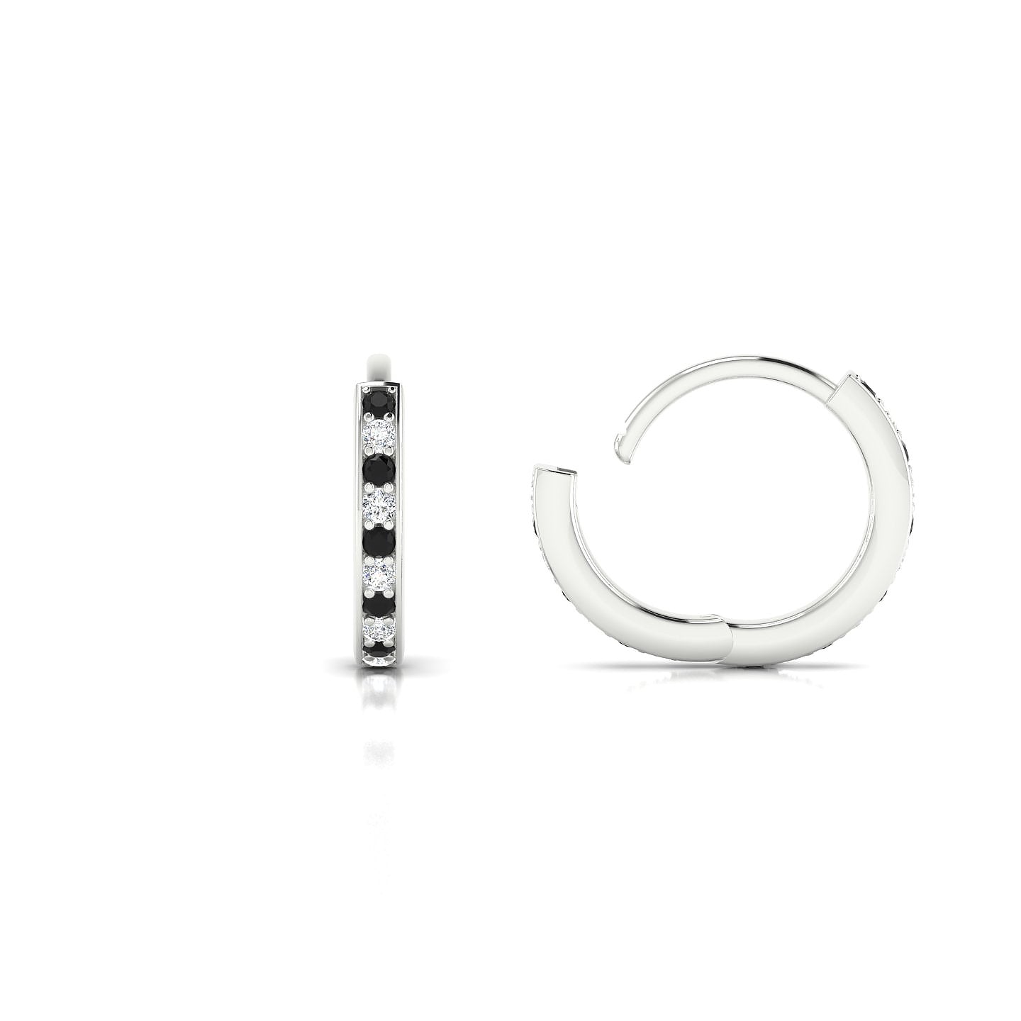 Harmony | 18k White Gold 1.1 mm Round Black Diamond Hoop Earrings
