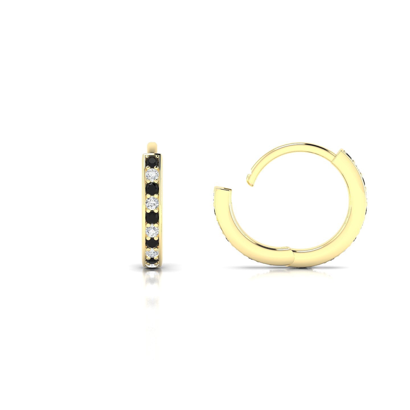 Harmony | 18k Yellow Gold 1.1 mm Round Black Diamond & Diamond Hoop Earrings