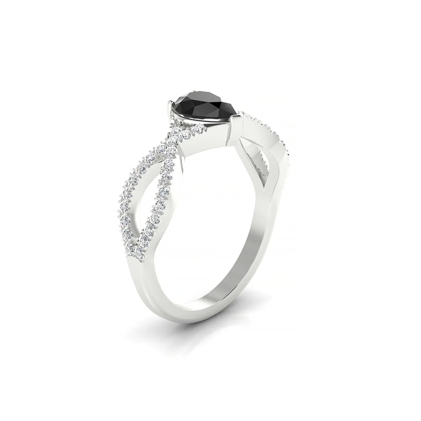 Haze | 18k White Gold 7 x 5 mm Pear Black Diamond Ring