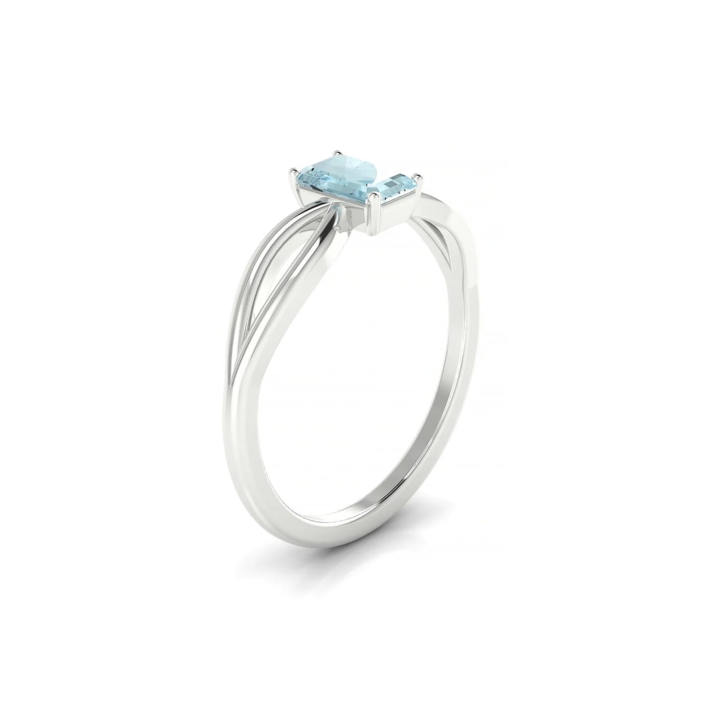 Interlude | 18k White Gold 6 x 4 mm Emerald Aquamarine Ring