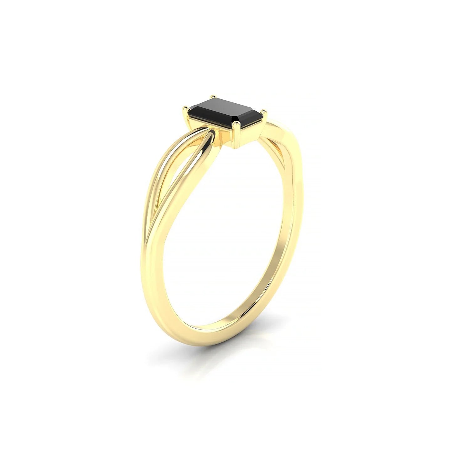 Interlude | 18k Yellow Gold 6 x 4 mm Emerald Black Diamond Ring
