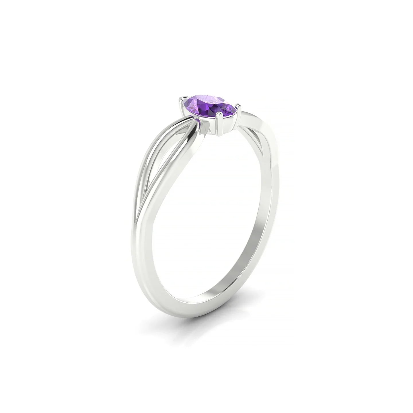 Interlude | 18k White Gold 6 x 4 mm Pear Amethyst Ring