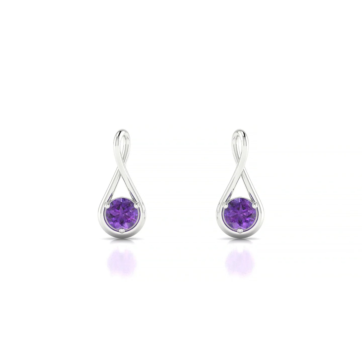 Loop | 18k White Gold 3 mm Round Amethyst Earrings