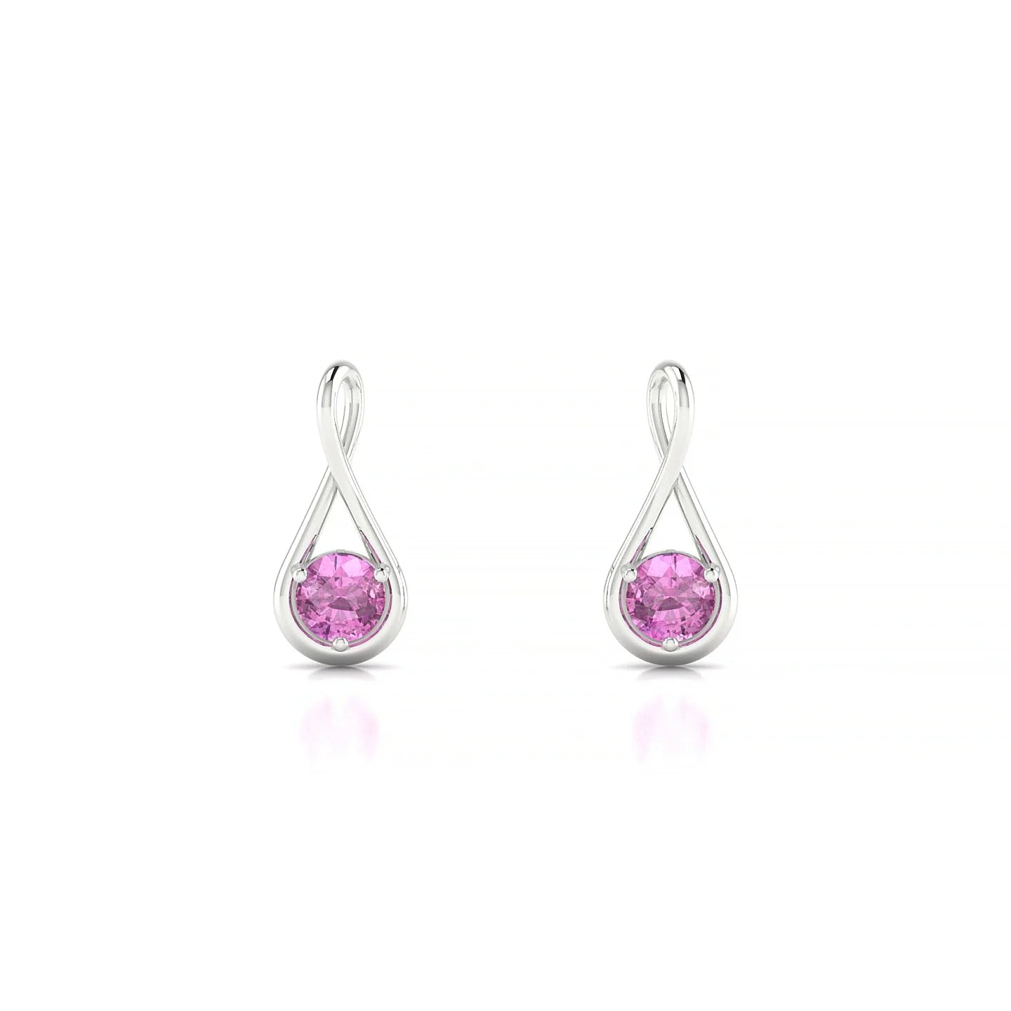 Loop | 18k White Gold 3 mm Round Pink Sapphire Earrings